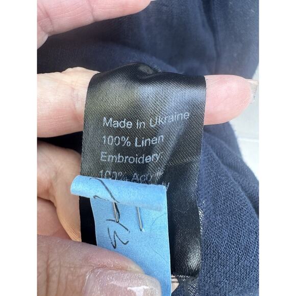 Eleven By March 11 Navy 100% Linen Embroidered Floral Tassel Mini Dress Size M - Picture 8 of 12